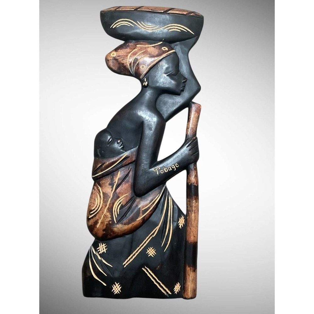 Hand Carved Large 18,5"Wooden Wall Plaque-West African Mother &Child Sign Tobago